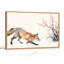 Renard qui marche devant des branches de cerisier en fleurs roses-2126650447
