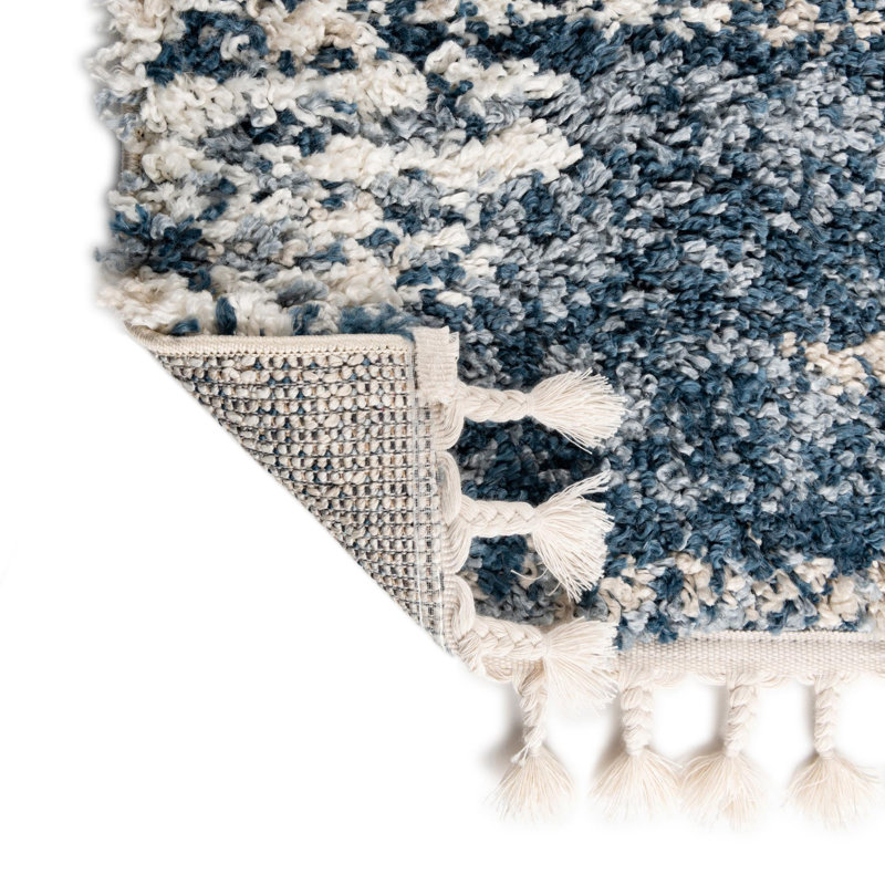 Tapis bleu / gris / blanc à poils longs Knupp, Rectangulaire 4 pi x 6 pi