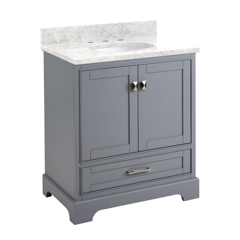 Quen 30" Freestanding Single Basin Vanity Set with Cabinet, Vanity Top, and Oval Undermount Sink, Gray, Brushed Nickel