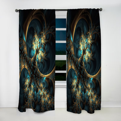 Rideau occultant abstrait doré et bleu The Fractal surrender II - Fractal