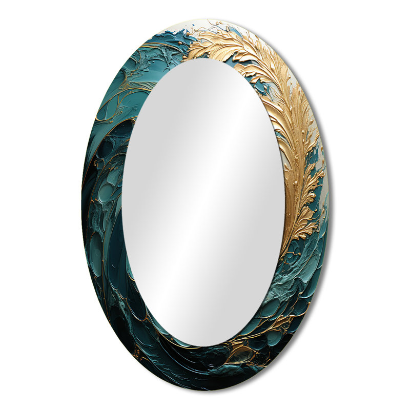 Miroir mural ovale doré bleu sarcelle, 36 po x 24 po