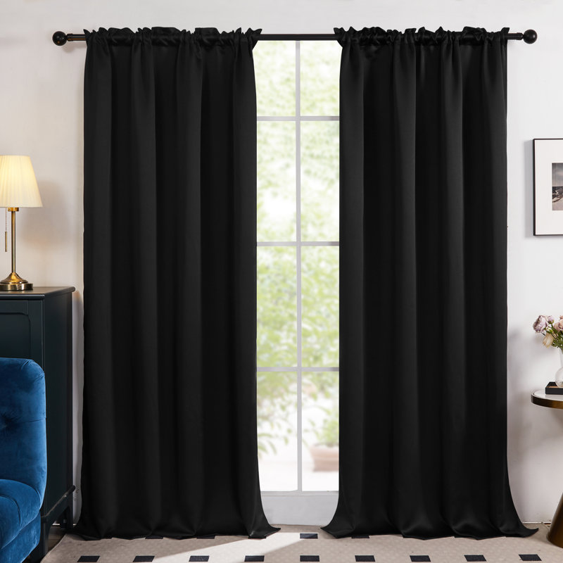 Harlowe Room Darkening Curtain Pair, Black, 38" W x 45" L