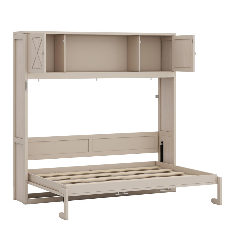 Lit escamotable avec armoires de rangement, Beige