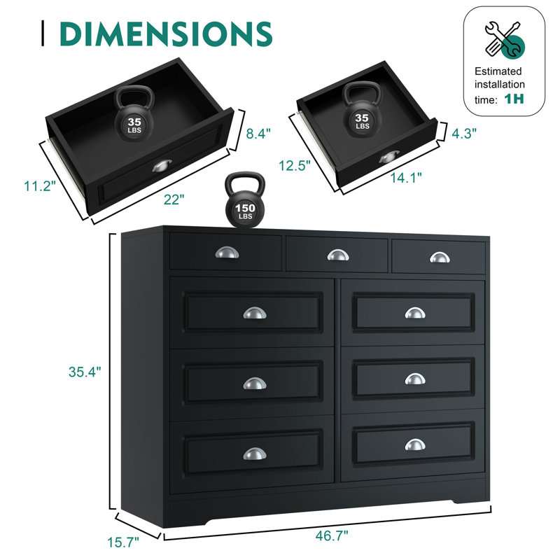 Atsuhisa 9 - Drawer Double Dresser, Black