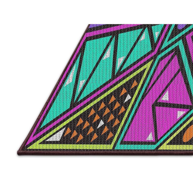Tapis mauve à motifs/vert lumineux/orange, Rectangle 5 pi x 7 pi