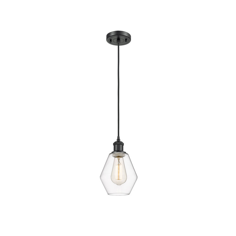 Luminaire suspendu simple à 1 lumière Gabbie, Transparent, Noir mat