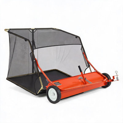 52" Tow-Behind Lawn Sweeper with 26 Cu. Ft. Hopper & 4 Nylon Brushes, Universal Hitch for Lawn Tractors & Riding Mowers