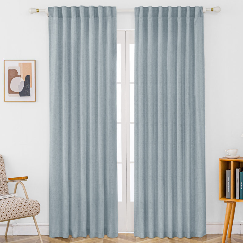Paire de rideaux semi-transparents en lin mélangé Toyoko, L 52 po x L 84 po, Bleu pierre