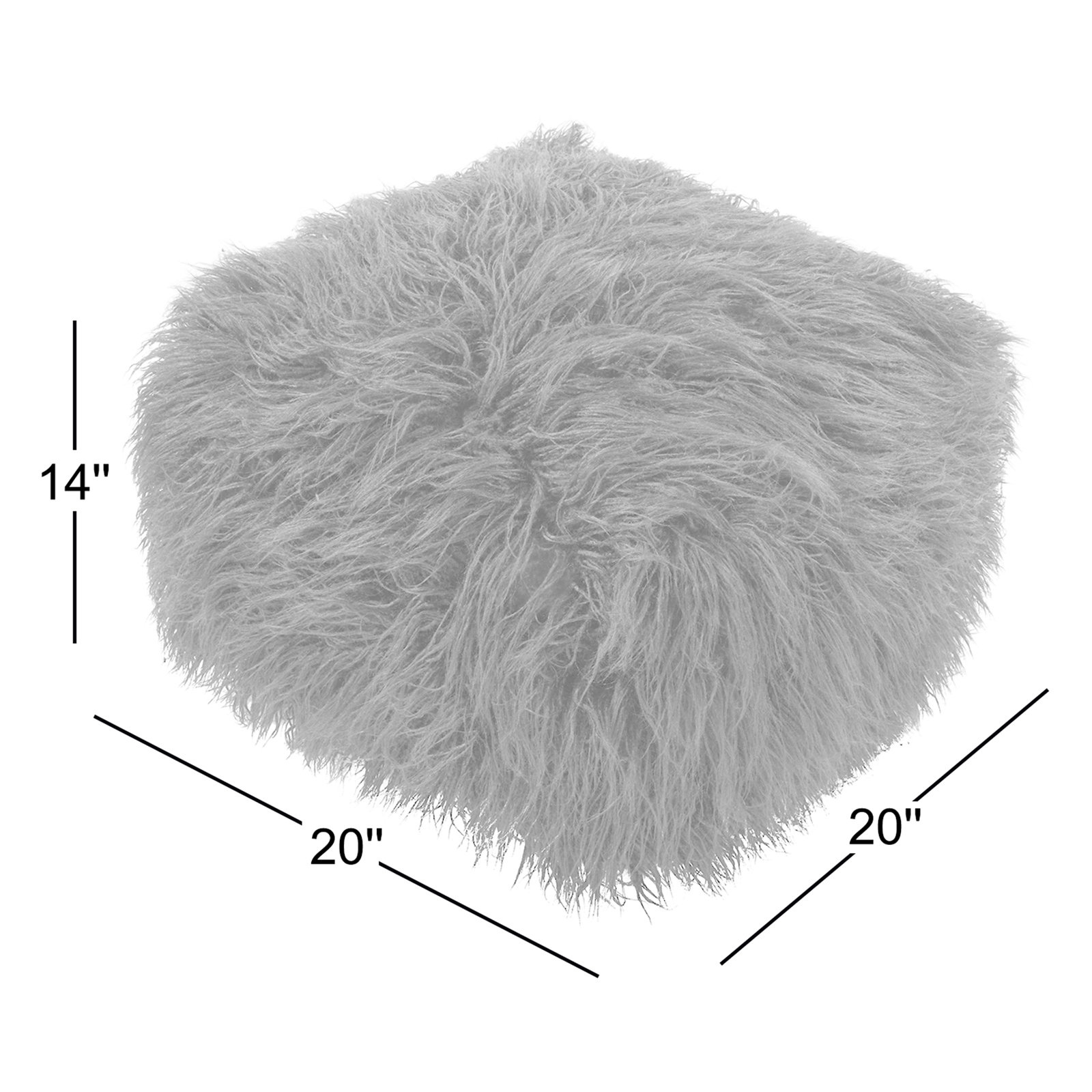 Faux Mongolian Collection 20" Pouffe, Cream Acrylic