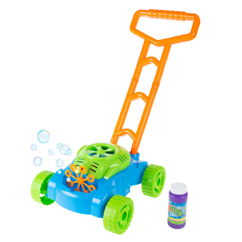 Hey Play Bubble Lawn Mower - Outside Toy Push Lawnmower Bubble Blower Machine for Toddlers - Walk Behind Outdoor Activity for Kids
