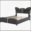 Structure de lit pleine grandeur en similicuir rembourré, tête et pied de lit en forme de papillon, décor en métal doré, sans sommier, noir-1509207356-1509207357