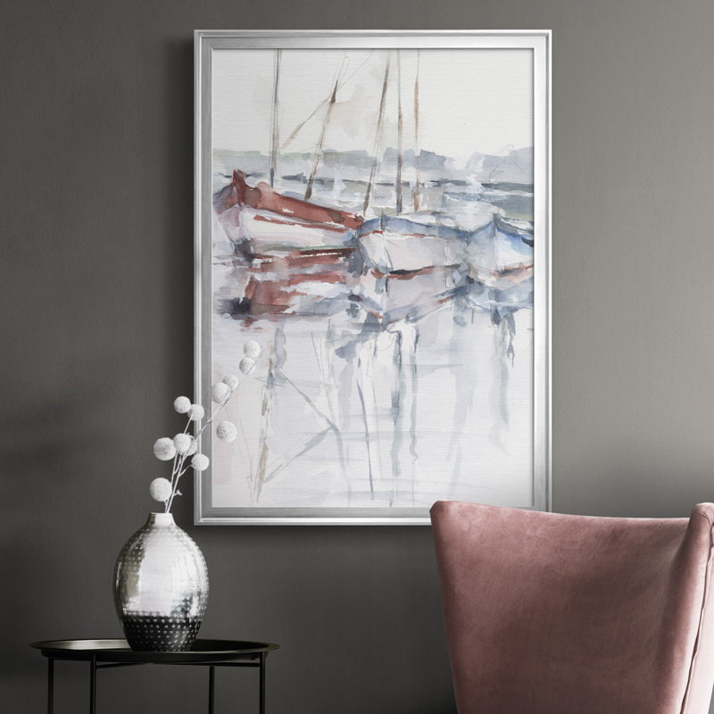 «Petaluma Watercolor Harbor Study II», toile encadrée de qualité supérieure - prête à être accrochée, Cadre argenté