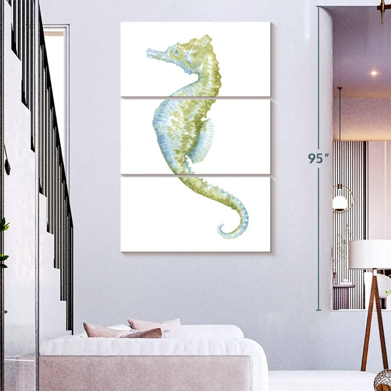 Brampt aquarelle hippocampe II, H 32 po x l 20 po