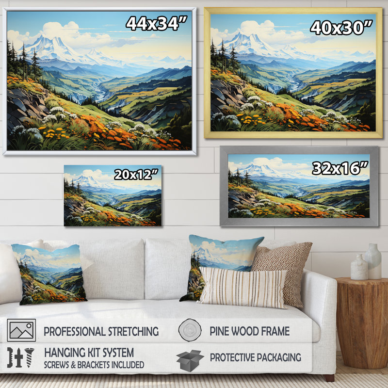 «Bitia Green Mountains Summer Peaks Pastoral I», reproduction d'art sur toile, H 34 po x l 44 po x P 1,5 po, Toile tendue