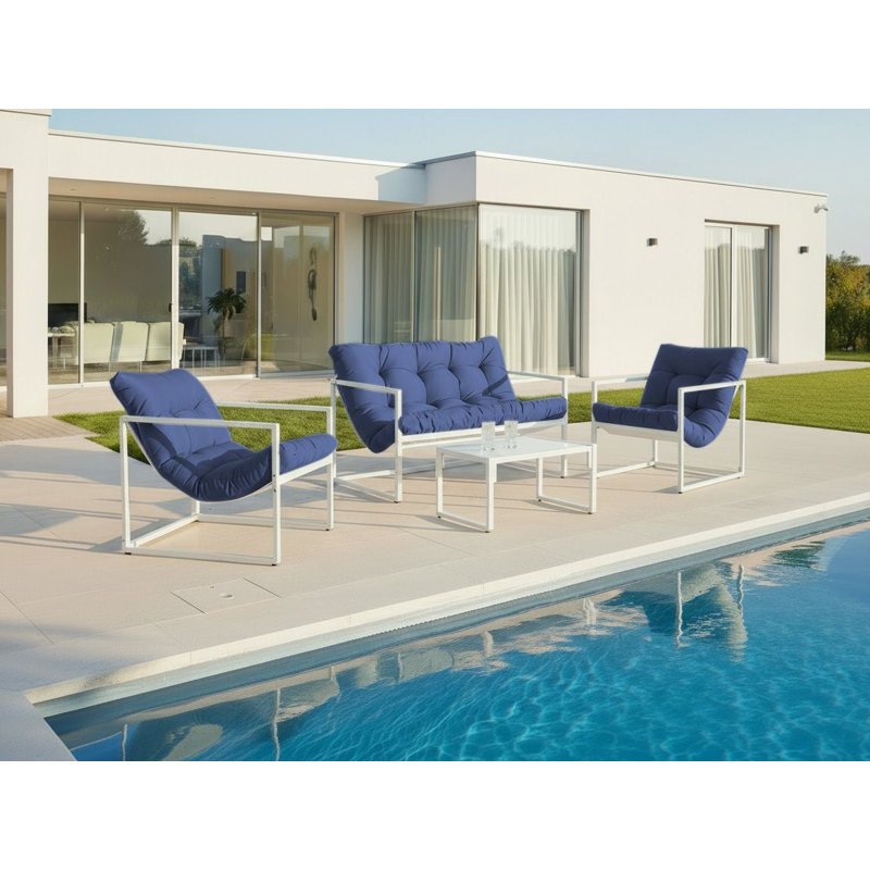 Garden Lounge Set with Table 4 Seater GARDA Metal Green, Blue