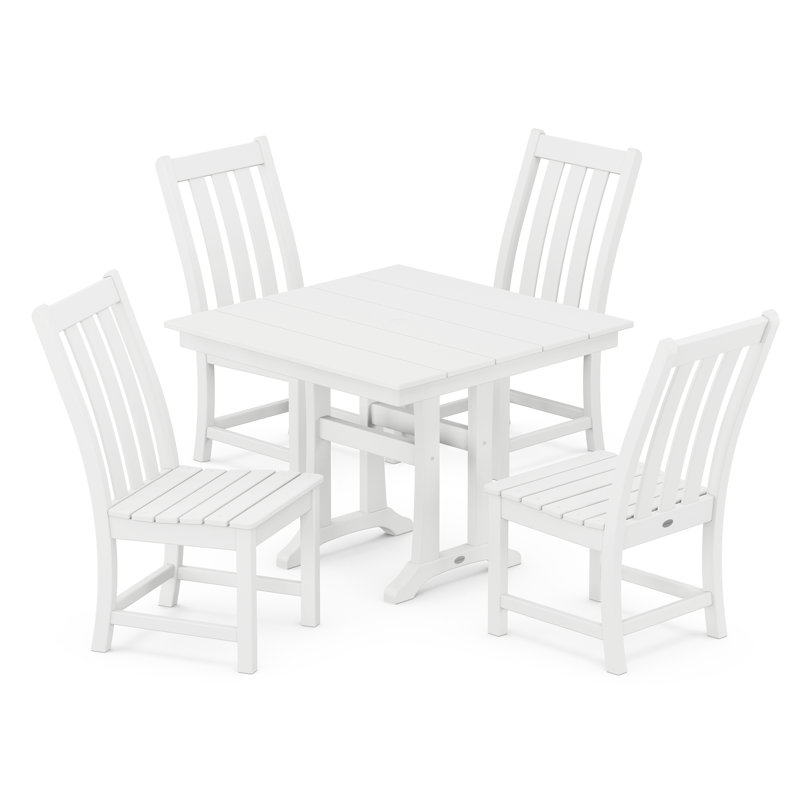 Vineyard 5-Piece Farmhouse Trestle Side Chair Dining Set, White