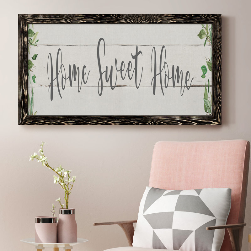 Home Sweet Home Greenery - Single Picture Frame Textual Art on Canvas, Black