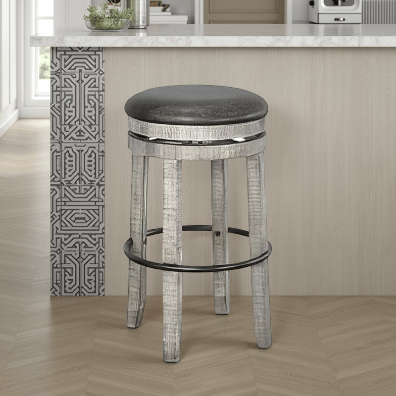 Ensemble de 2 tabourets pivotants Zeka, similicuir gris et bois d'acajou