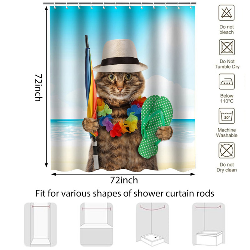 Drôle de rideau de douche Funny Animal, Chat blanc / bleu