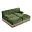 Canapé Chesterfield - velours, jupe à pampille, 2 repose-pieds, accoudoirs courbés - vert