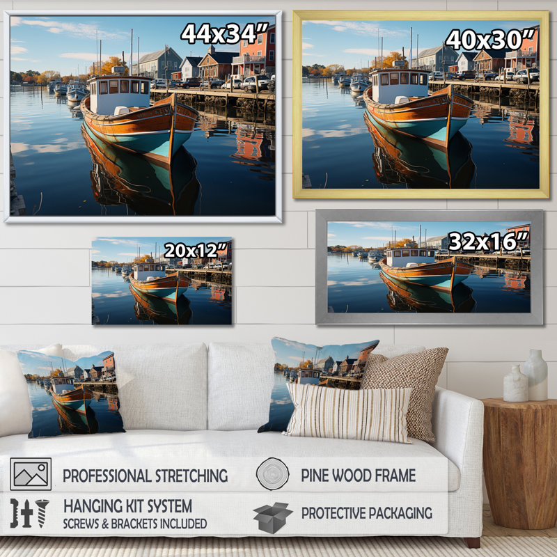 Port Port Hues - Nautique et plage, reproduction d'art mural, H 16 po x l 32 po x P 1 po, Cadre photo blanc