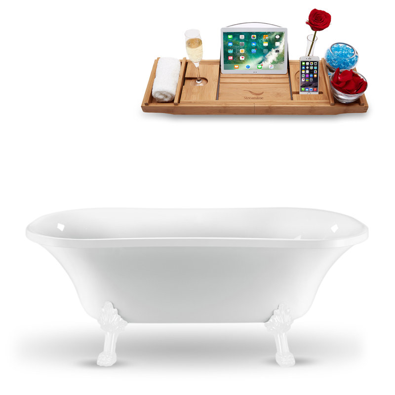 68'' x 33.9'' Soaking Acrylic Bathtub, Glossy White, Polished Gold