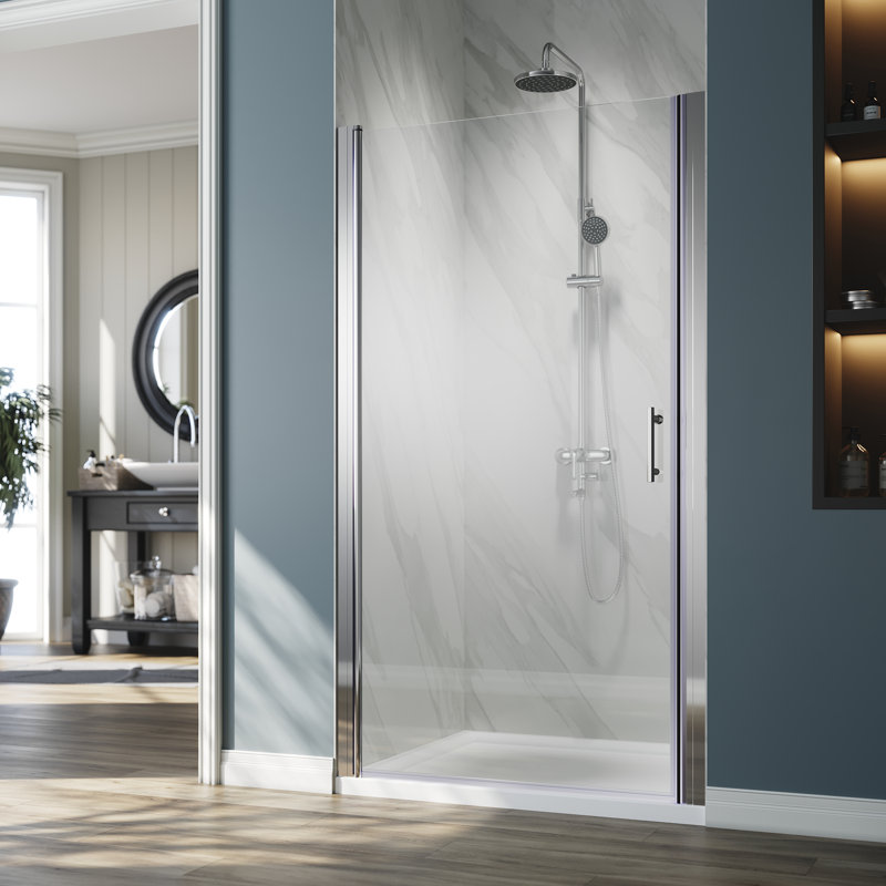 FPivot 33.5- 35 in.W x 72 in.H Pivot Frameless Glass Shower Door with 6mm Clear Tempered Glass for Bathroom, Chrome