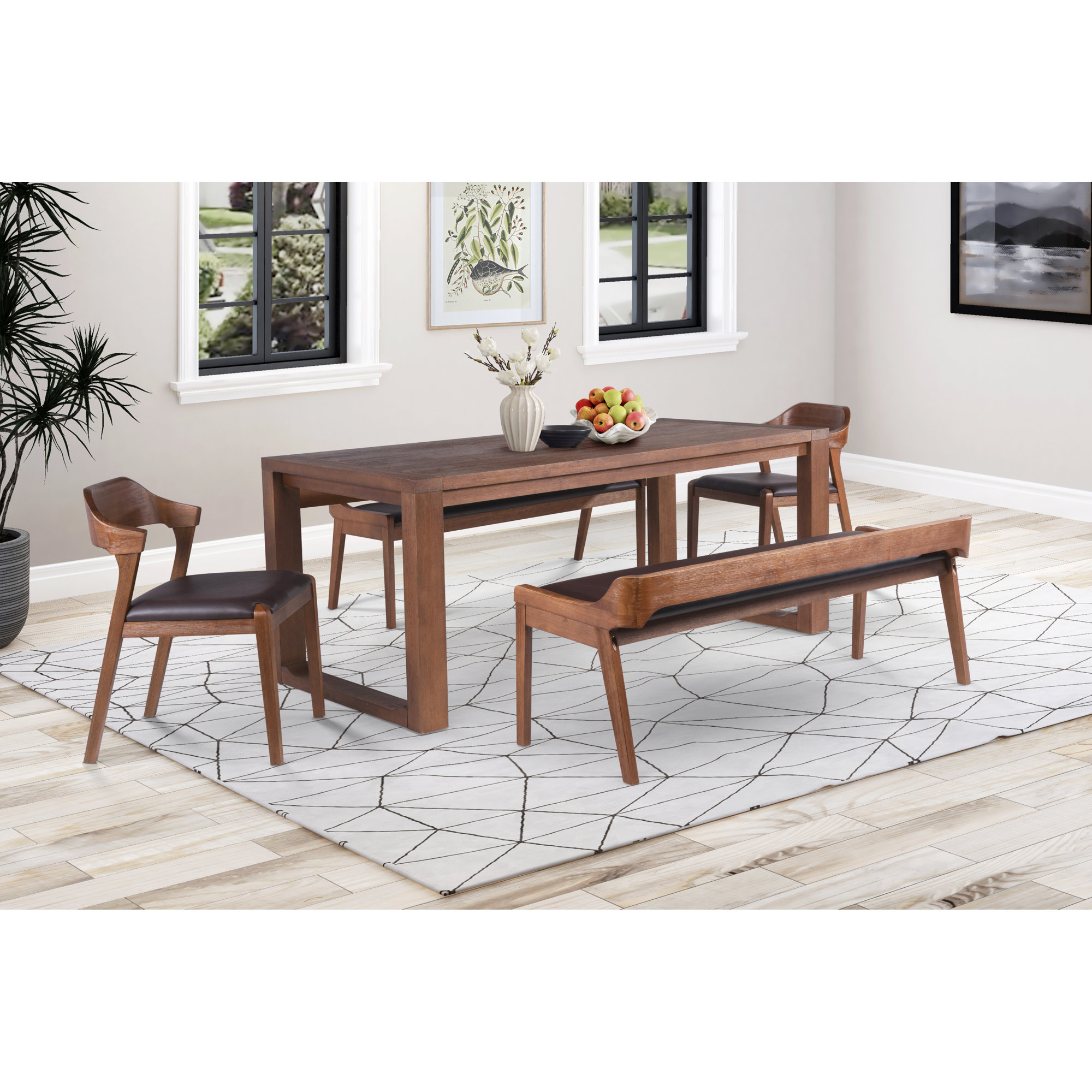 Jennylynn 6 - Piece Extendable Dining Set, 5 Pieces: Table, 2 Chairs, 2 Benches