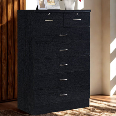 7-Drawer Dresser 31.5 inch Wide Wood Chest with 2 Locking Drawers for Bedroom Clothing Organization and Storage, by L