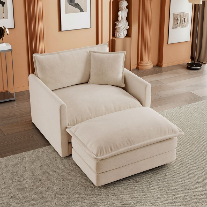 Chenille Sofa Set with Versatile Modular Ottoman, Light Coffee