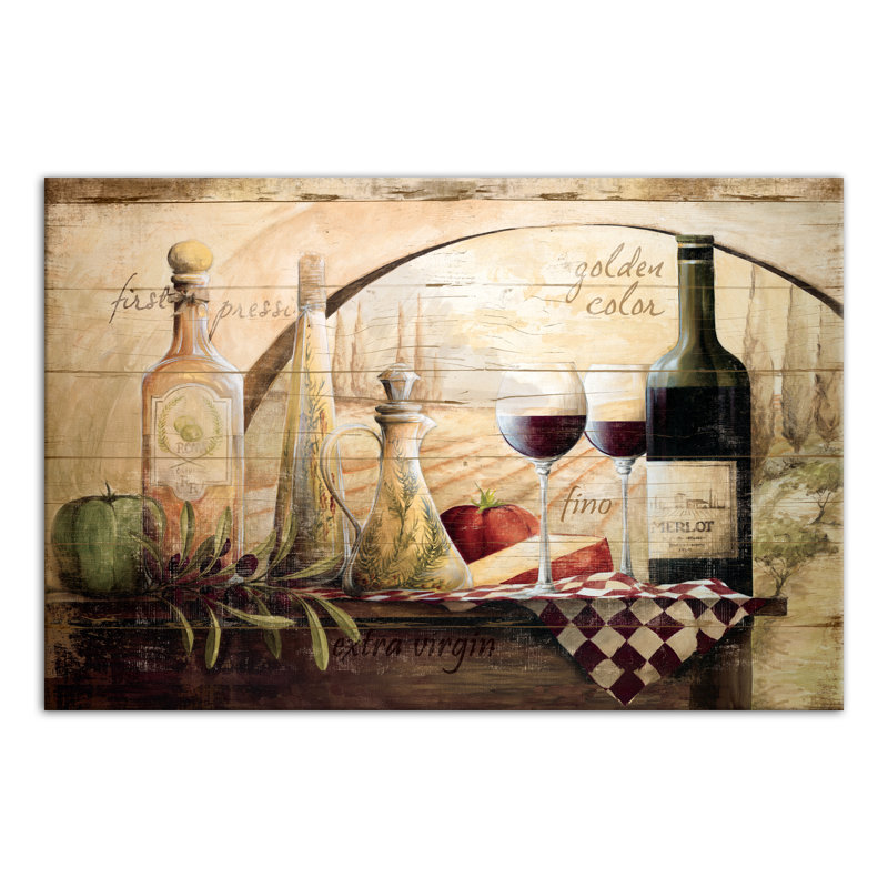 " Tuscan Vineyard Wine ", Wrapped Canvas, 24" H x 36" W