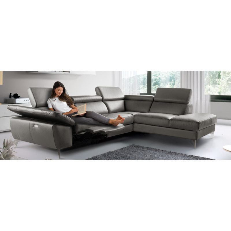 Power Reclining European Sectional with Adjustable Headrests & Armrest Veeha from Italian Leather Made in Europe