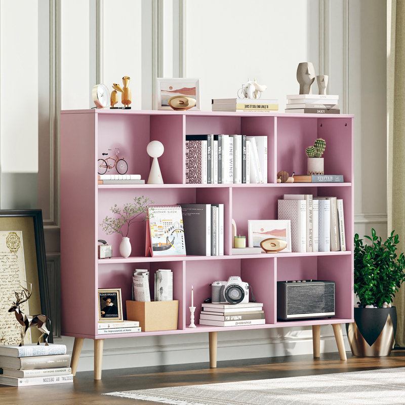 Jaen Solid and Manufactured Wood Cube Bookcase, (8 Shelves) 42.5" H x 55.1" W x 9.4" D, Pink Blossom