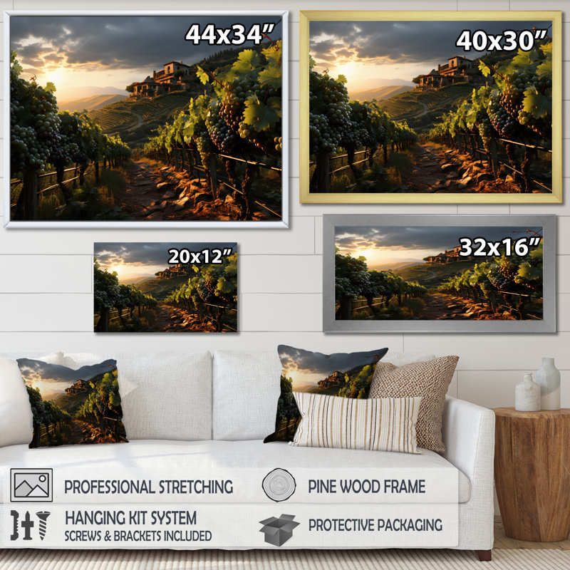 " Vineyard Misty Meadows Cellars II ", Black Picture Frame, 12" H x 20" W x 1" D