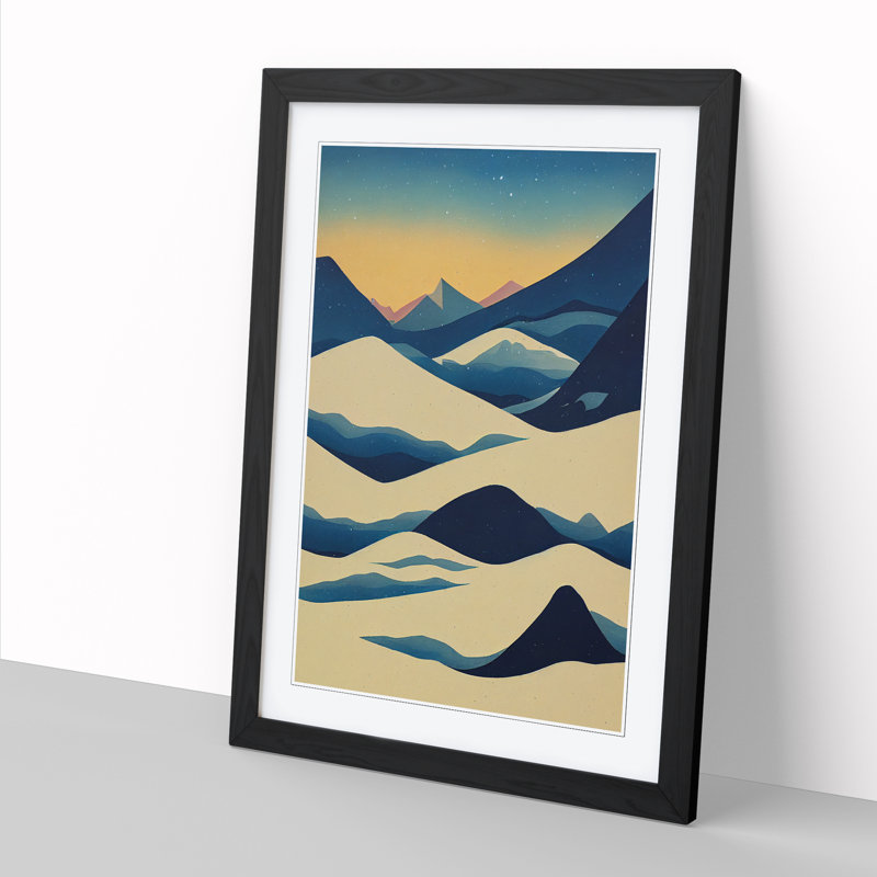 Winter Landscape Geometric - Single Picture Frame Print, Black, 64cm H x 46cm W x 2cm D