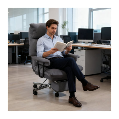Gray Overstuffed Executive Office Chair with High Back and Lumbar Pillow