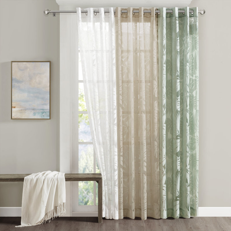 Leilani Palm Leaf Burnout Single Window Sheer, 50" W x 95" L, Sage Green