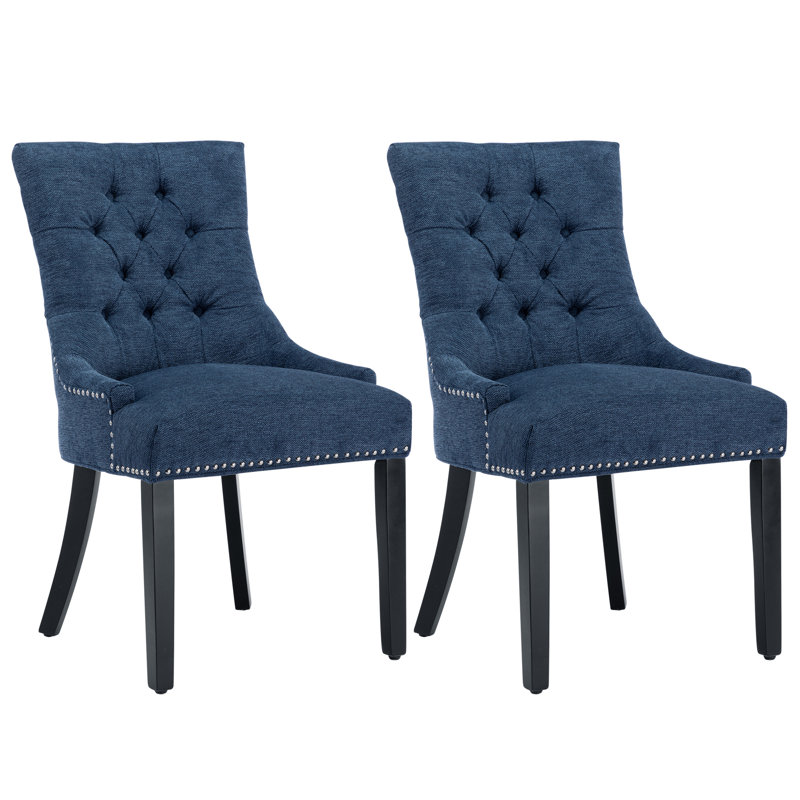 Berenis Tufted Linen Upholstered Elegant Dinning Chair, Blue, Black