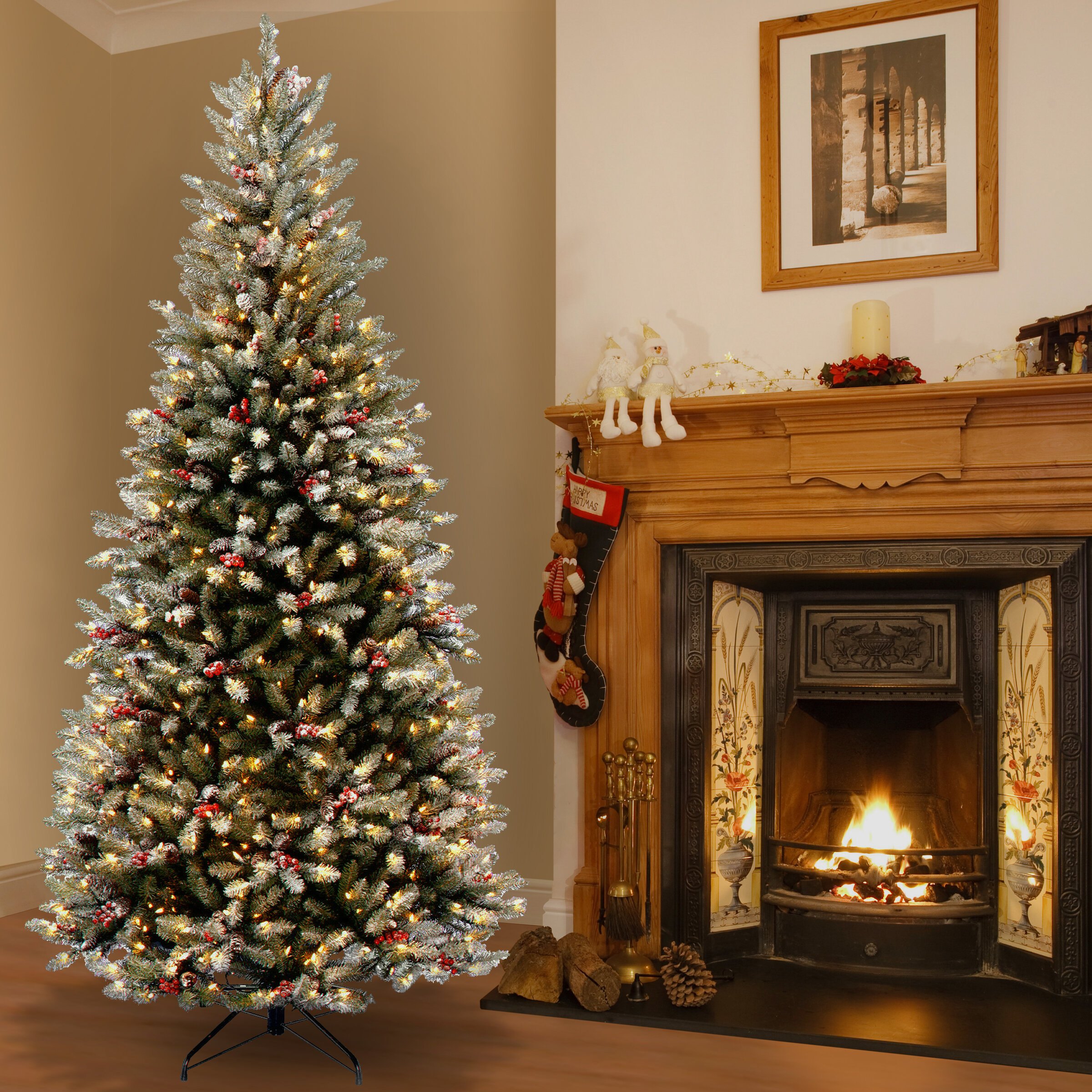 The Holiday Aisle® 6'5 H Green Artificial Pine Feather Christmas Tree LED