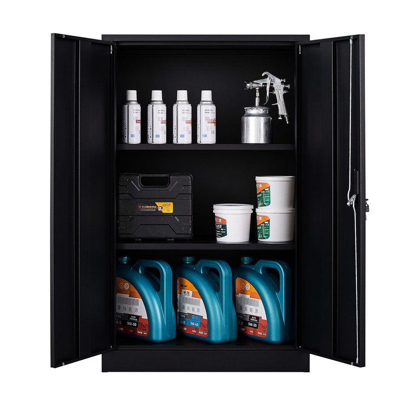 Armoire pliante en métal noir avec tablette réglable, serrures à poignée et tige de verrouillage en tube d'acier solide, séparateurs de classement faciles à assembler, portes, noir, pour la maison