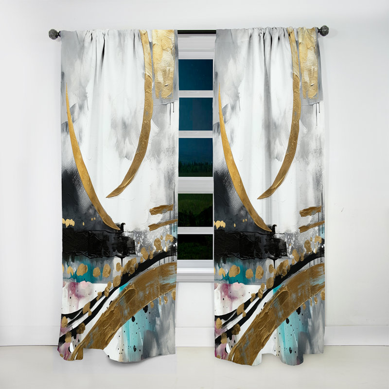 Tiller - Gold And Black Geometric Enchantment I - Abstract Marble Curtain - Velvet Room Darkening - 1 panel, 52" W x 95" L