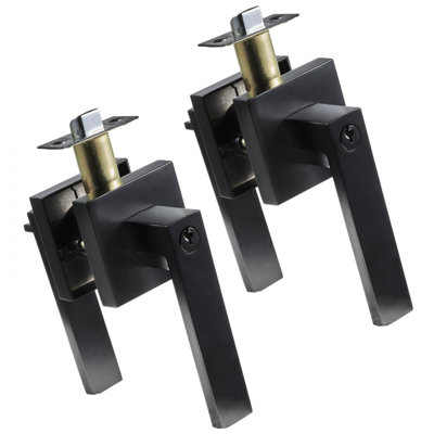 Entry Lever Door Handle, Black Entry Knob, Lock and Key Locking Lever Set, Contemporary Square Door Lever, Reversible for Right and Left Sided Doors, 45° Rotation to Open, for Front Door