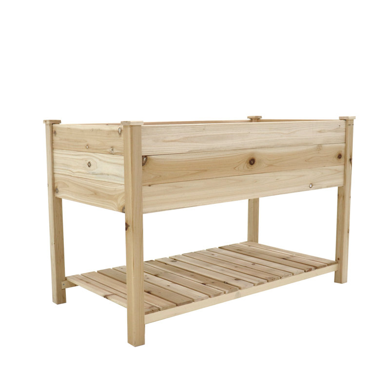 Boîte à fleurs surélevée pour jardin avec pieds et tablette de rangement