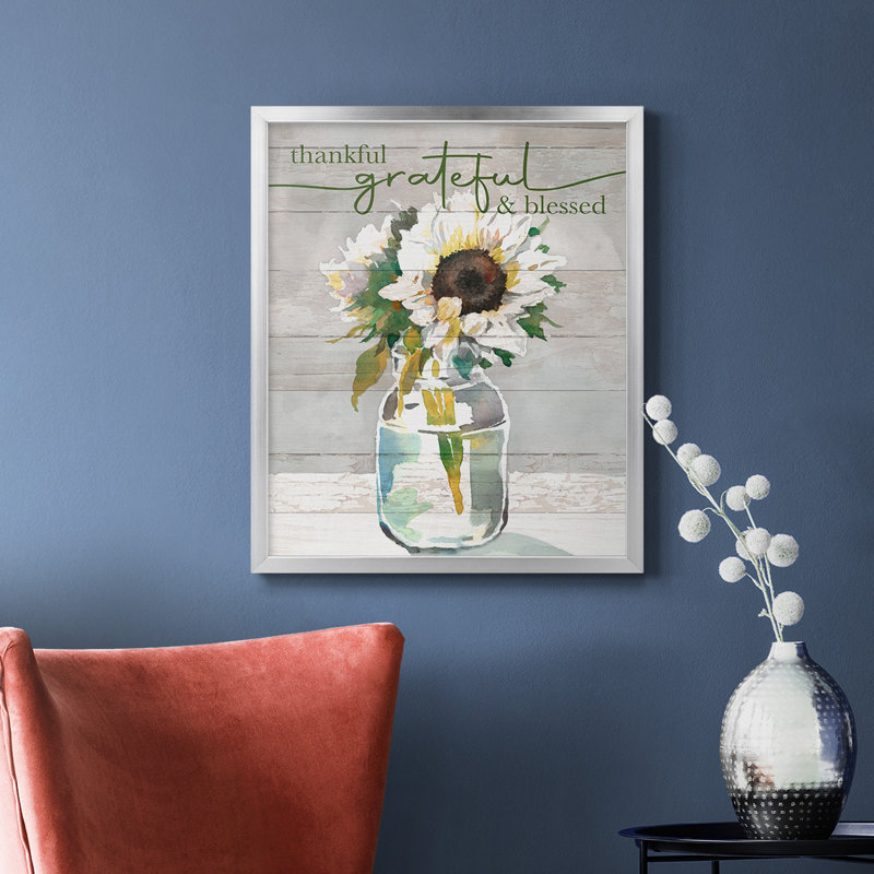 «Thankful, Grateful, Blessed», toile encadrée de qualité supérieure - prête à être accrochée, Argent, H 24 po x l 20 po