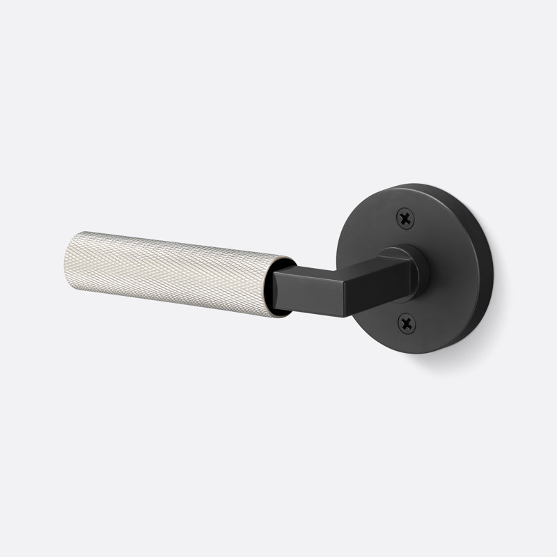 Fausse rosette ronde Levanto en noir mat, poignée moletée en nickel satiné, Noir mat / nickel satiné
