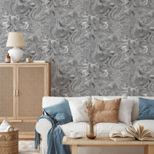 Rokya Liquid Marble Silver Wallpaper