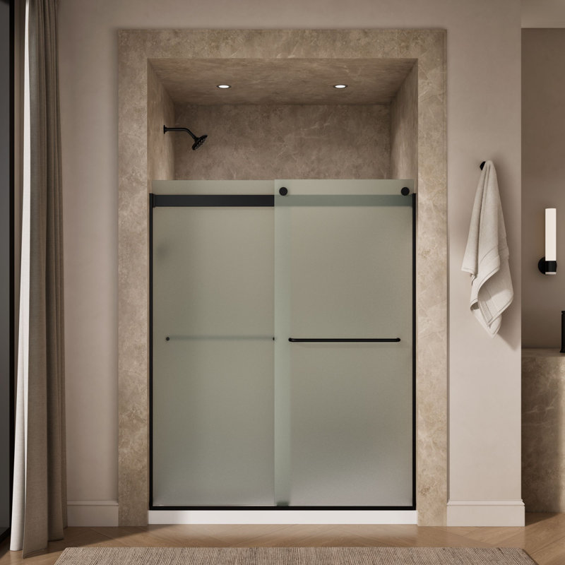 Levity 59.63" x 74" Bypass Shower Door with CleanCoat® Technology, Matte Black, Frosted