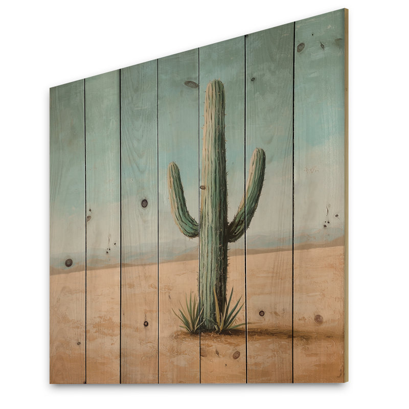 Cactus dans le désert III - Art mural bois de cactus floral - sur bois de pin naturel, H 25 po x l 25 po x P 0,78 po