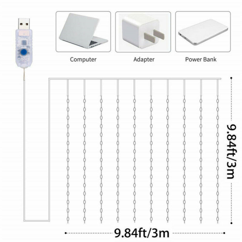 Pinesdale Indoor 300 - Bulb 118'' Plug-in LED Curtain String Light, White