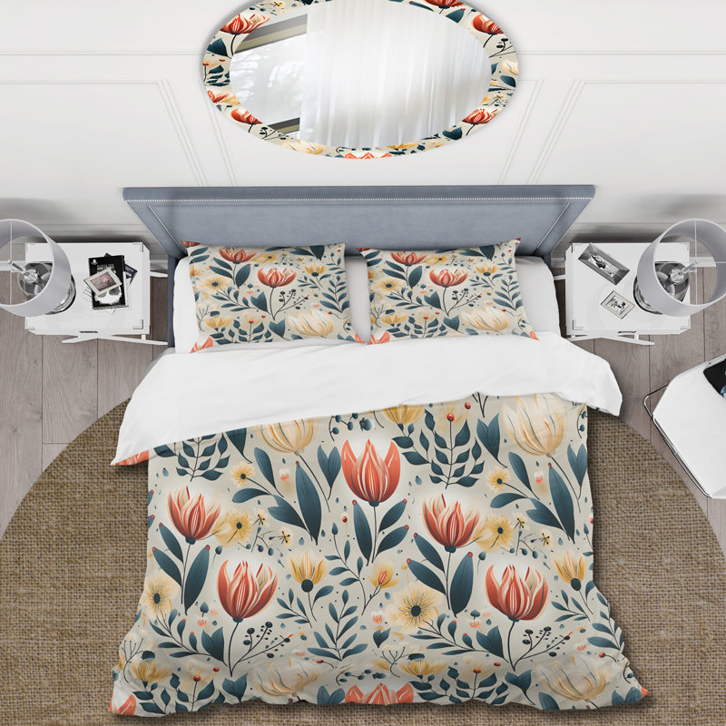 Ensemble de housse de couette rétro Coral Flair Gardens Serenity - Floral, Housse de couette pour très grand lit et 2 très